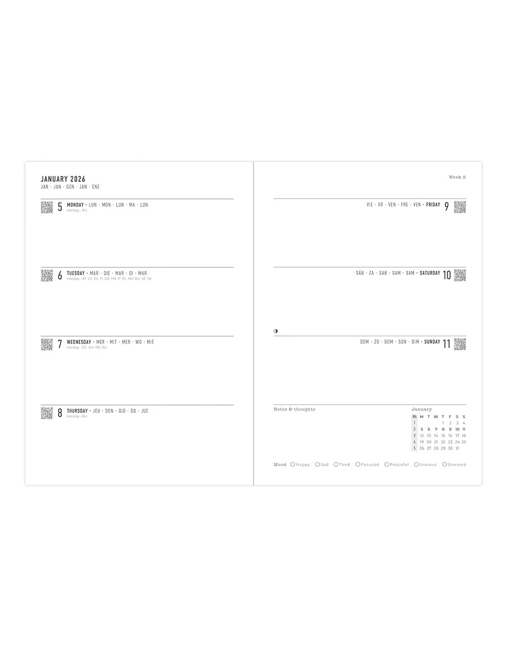 Serene A5 Week to View Planner 2026 - Multilanguage - Image 2
