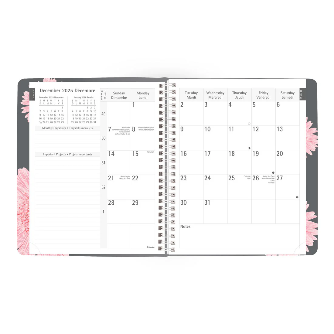 Timanager®/Pink Ribbon Weekly Planner 2026, Bilingual, Pink Daisy Design (CBBM2.PNK-26)<br>*2026 edition is now sold out - Image 4