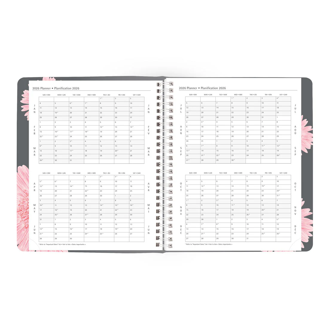 Timanager®/Pink Ribbon Weekly Planner 2026, Bilingual, Pink Daisy Design (CBBM2.PNK-26)<br>*2026 edition is now sold out - Image 5