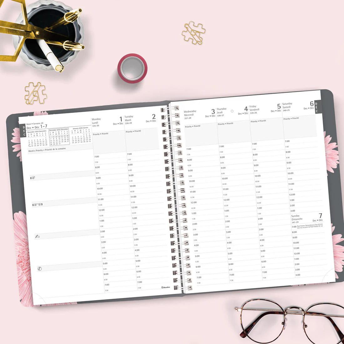 Timanager®/Pink Ribbon Weekly Planner 2026, Bilingual, Pink Daisy Design (CBBM2.PNK-26)<br>*2026 edition is now sold out - Image 8