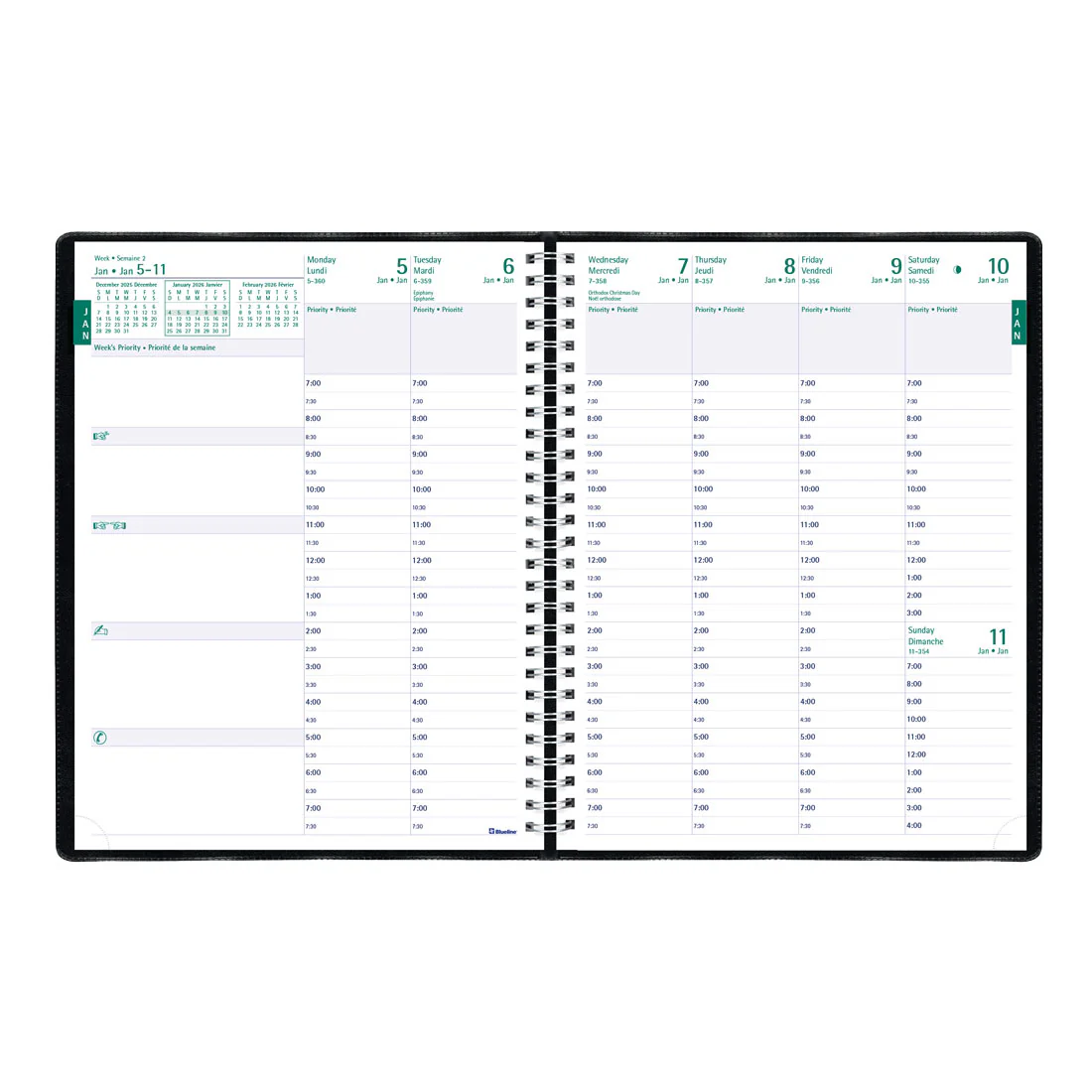 Timanager® Weekly Planner 2026, Bilingual, Black (CBBM2.BLK-26) - Image 3