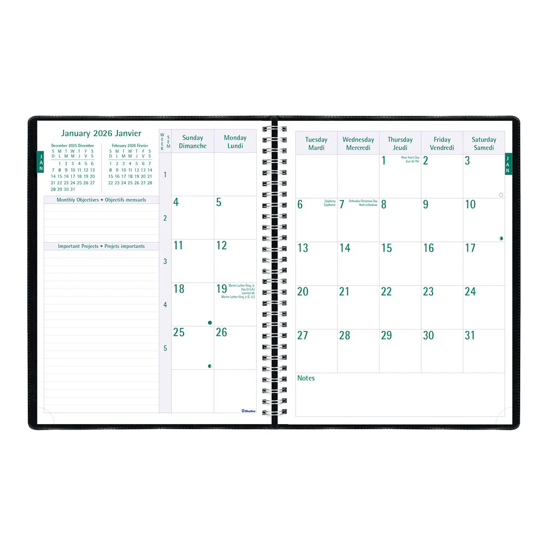 Timanager® Weekly Planner 2026, Bilingual, Black (CBBM2.BLK-26) - Image 4