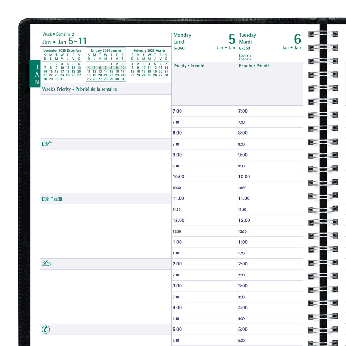 Timanager® Weekly Planner 2026, Bilingual, Black (CBBM2.BLK-26) - Image 7