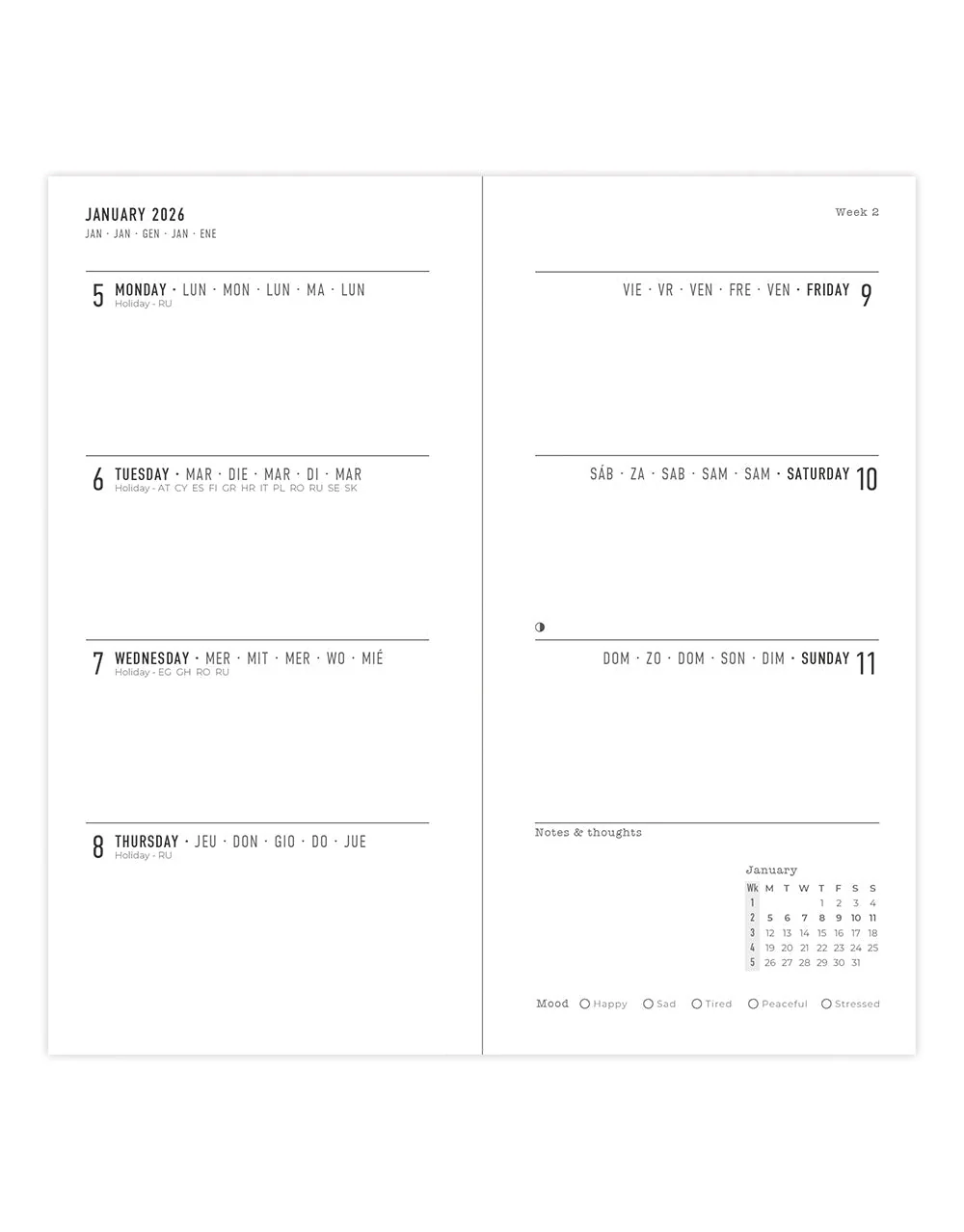 Woodland Slim Week to View Planner 2026 - Multilanguage<br>*2026 edition is now sold out - Image 2